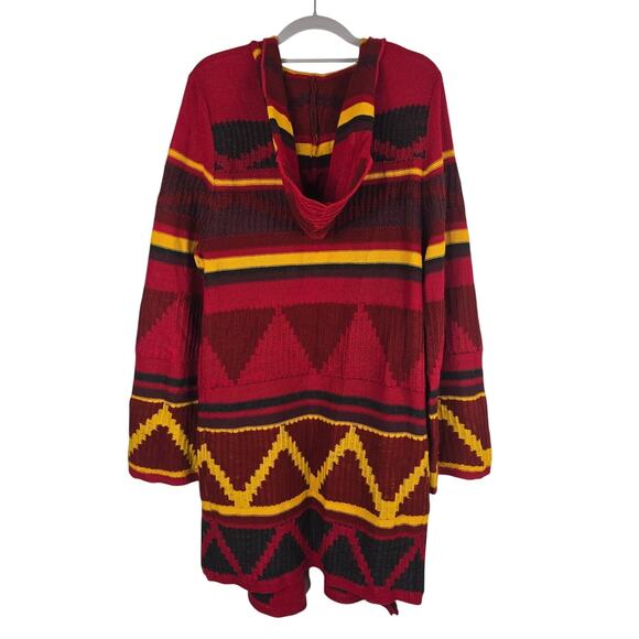 Twisted Angels Red Black Yellow Aztec Winter Cardigan Women's XL - Picture 2 of 4